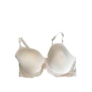 Montelle Intimates 36F Beige T-Shirt Bra Underwire Padded Lace Trim Nude